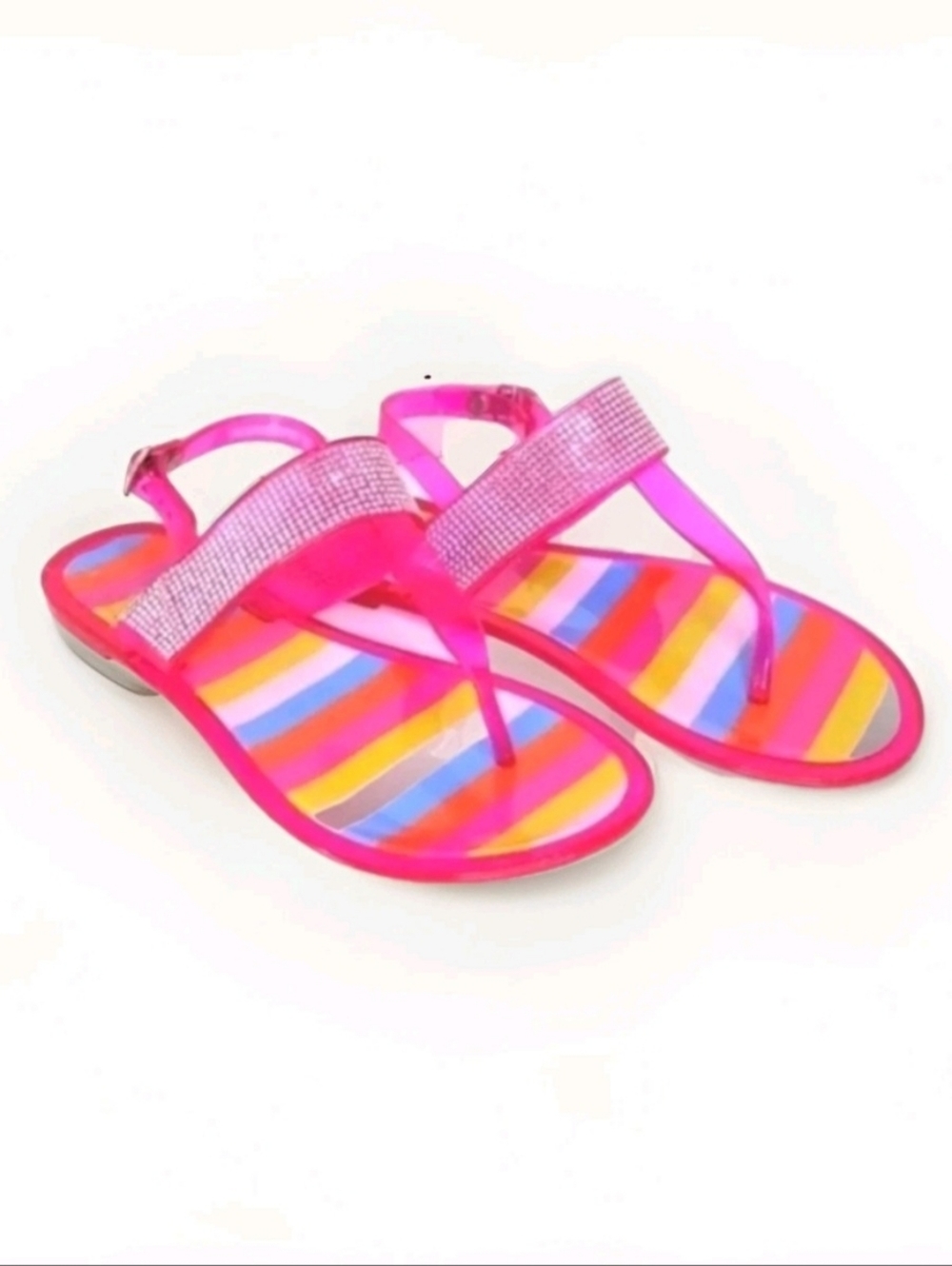 Women’s Rainbow Striped Rhinestone Thong Buckled Slingback Sandals US 5.5 Bling